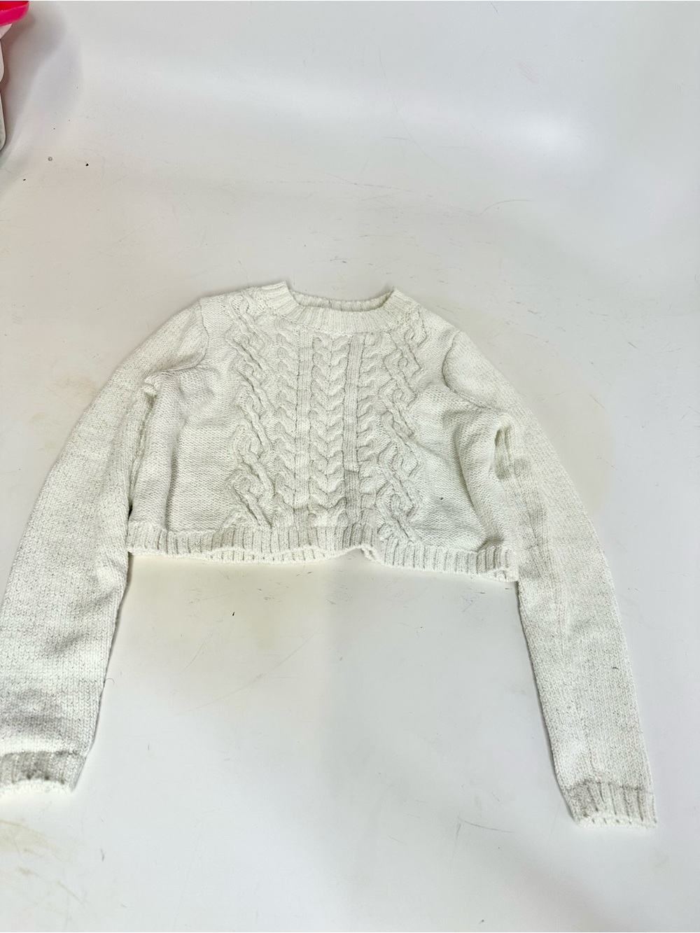 Rachel Zoe Ivory Cropped Cable-Knit Crew Sweater